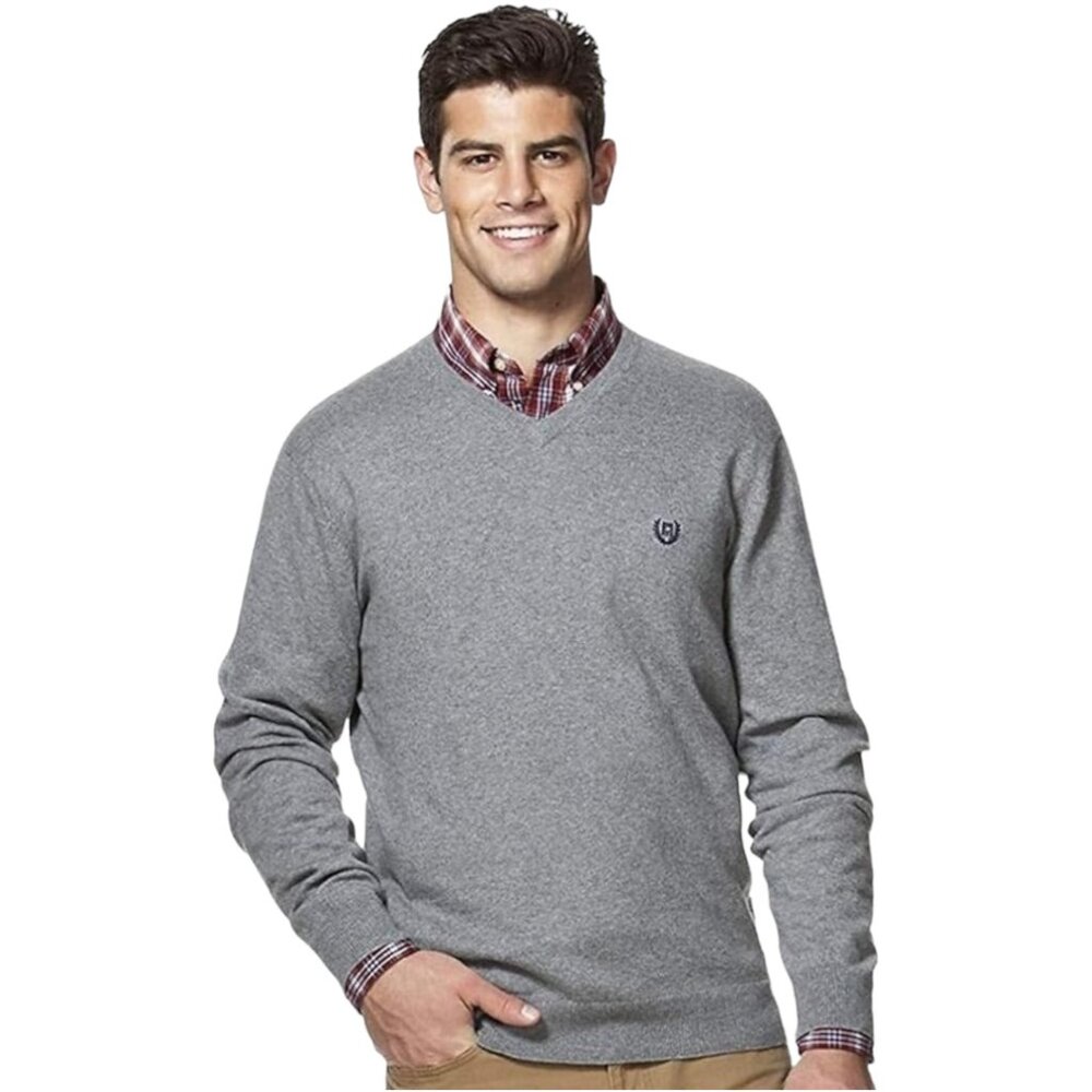 Chaps Gray Cashmere Blend V-Neck Sweater Mens Sz Large Classic Fit